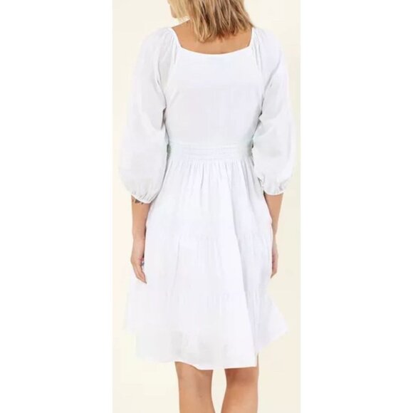 Hale Bob Womens Small Dress White Mini Fit Flare V Neck Tiered Cotton Boho Small - Picture 5 of 12